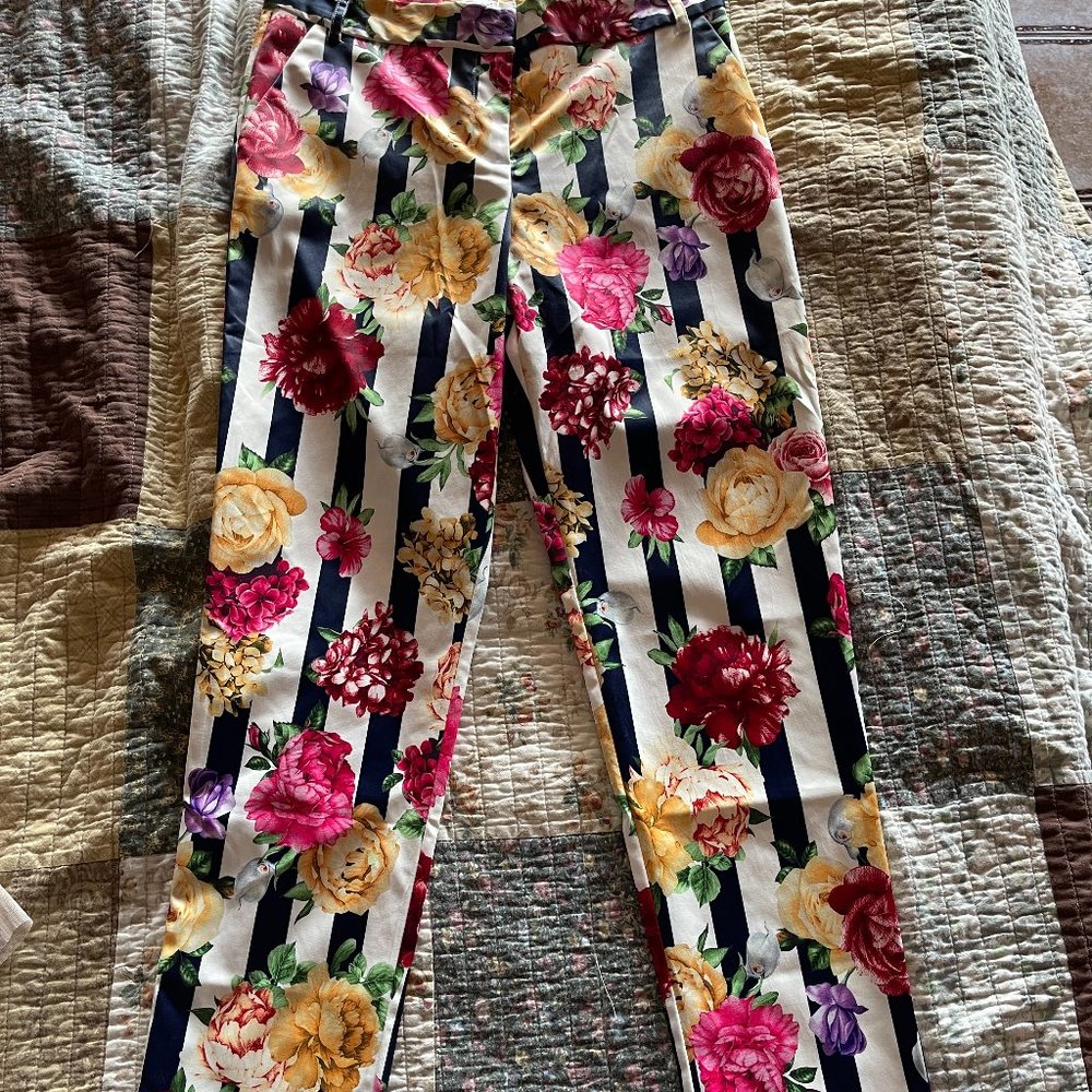Ovi Navy Stripes with Floral Prints Pants